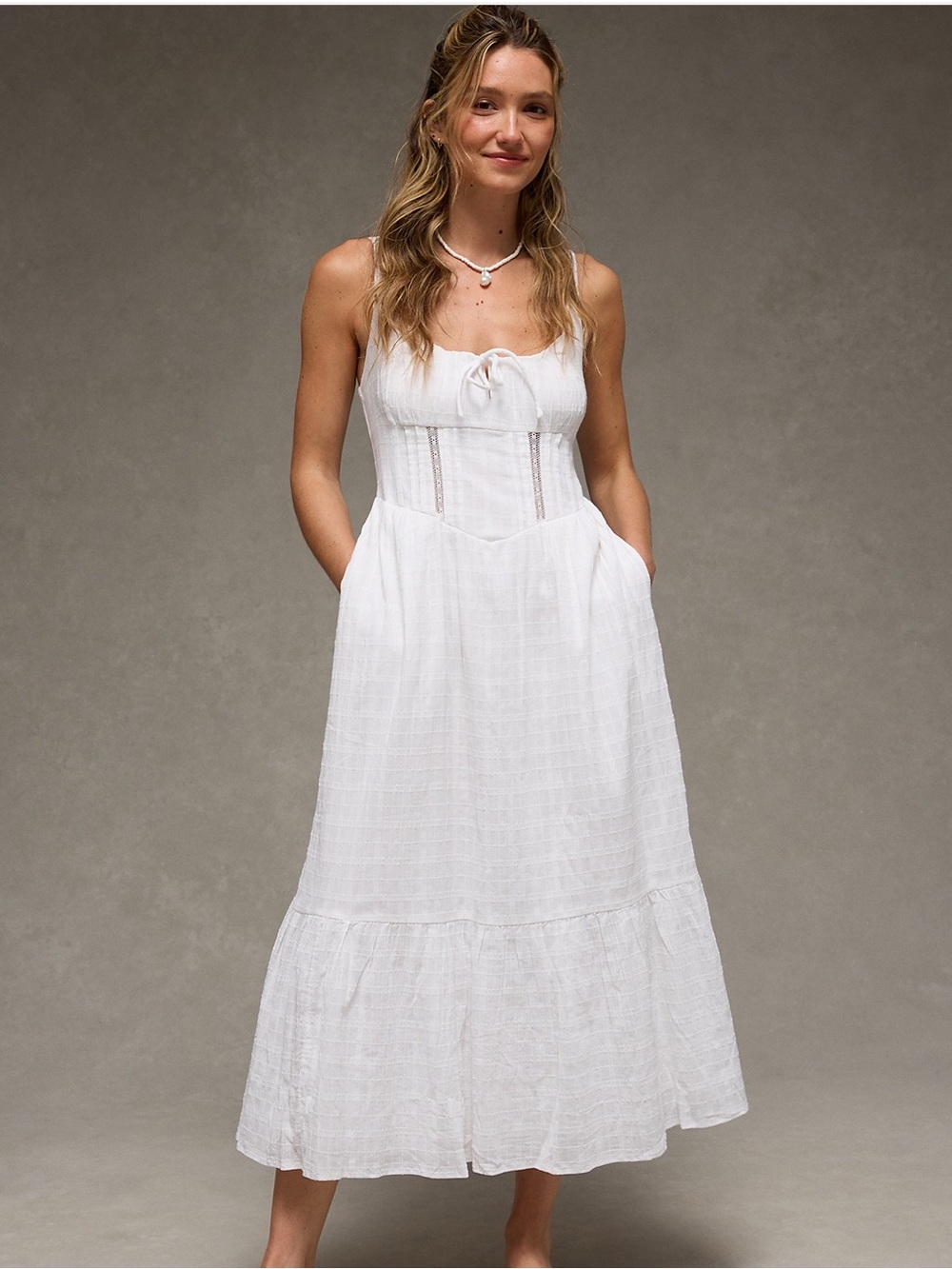 NWOT AE Catie White Midi Sundress with Corset Bodice